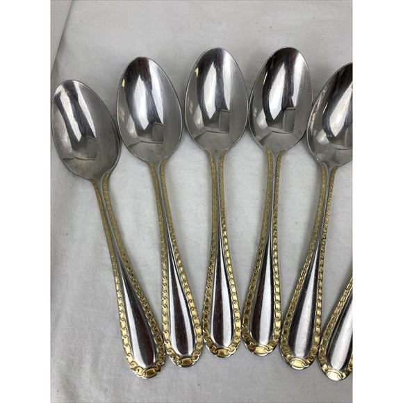 9 Retroneu GOLD ACCENT Chain 7” 18/8 Korea Stainless Dinner Spoon Great Quality - Picture 2 of 8